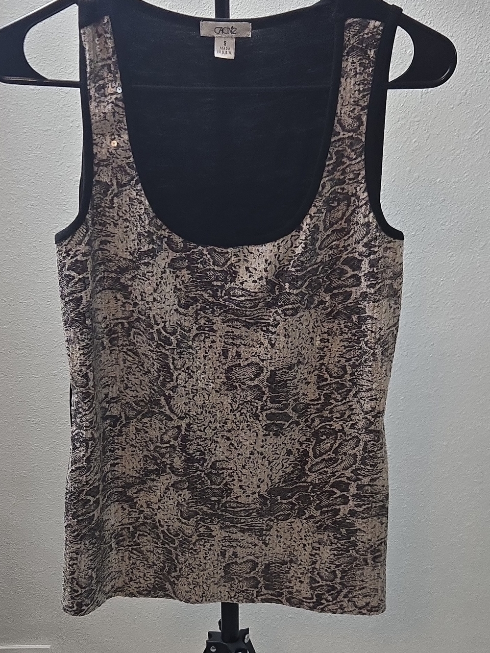 Cache Black & Taupe Snake-Print Scoop Neck Tank